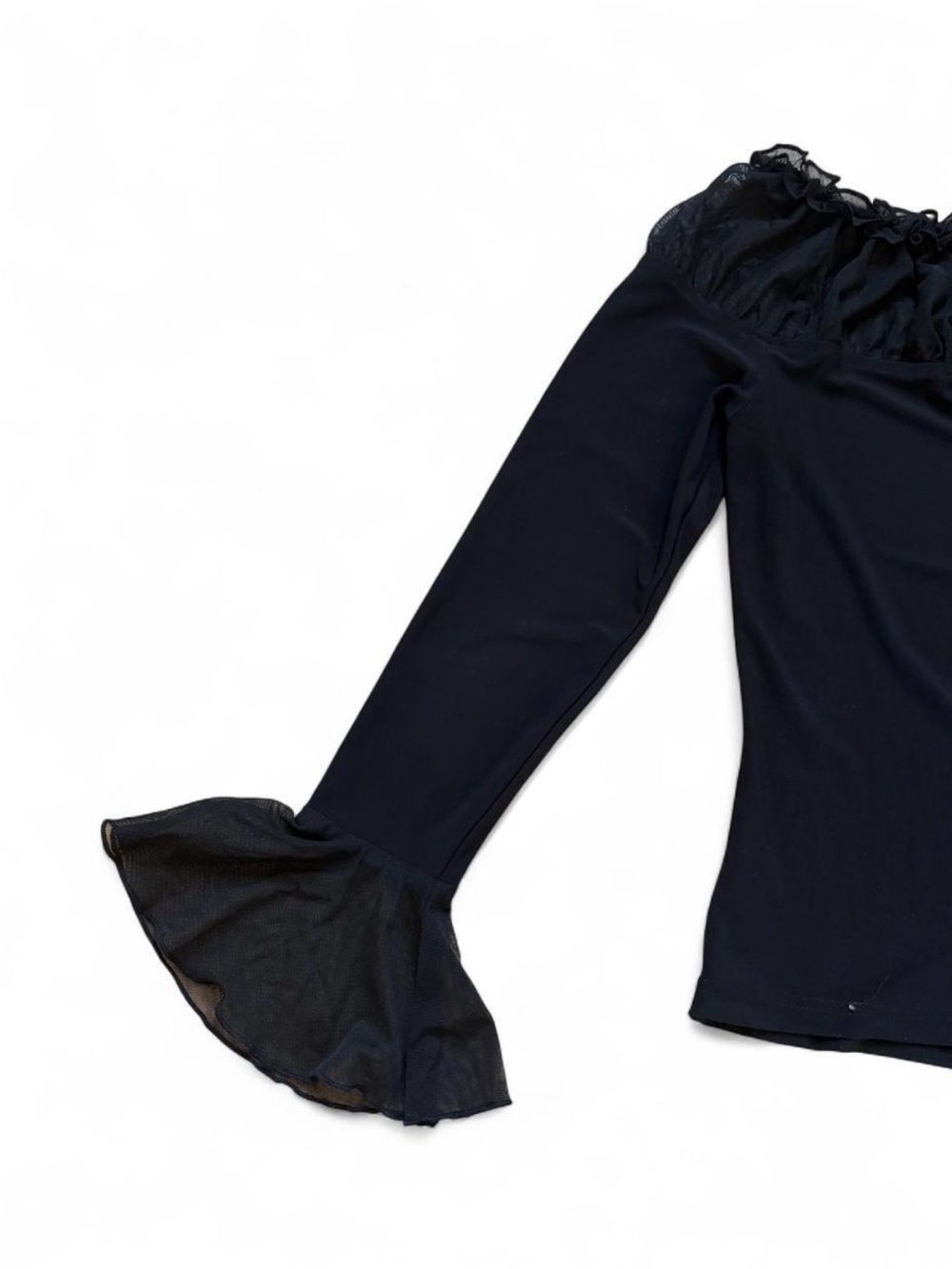 Off-Shoulder Ruffle Long Sleeve Top - Black - Picture 3 of 5